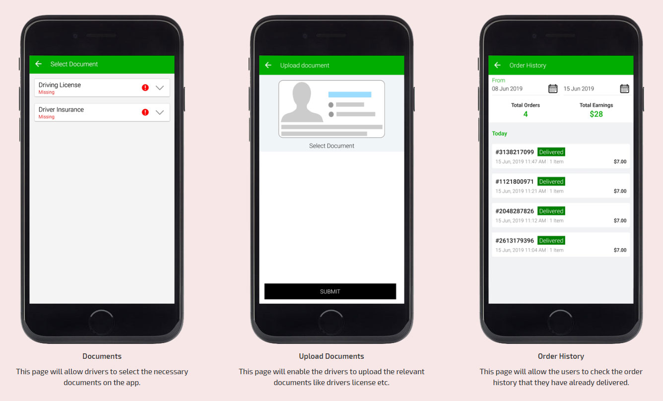 Delivery Driver flow of app menu