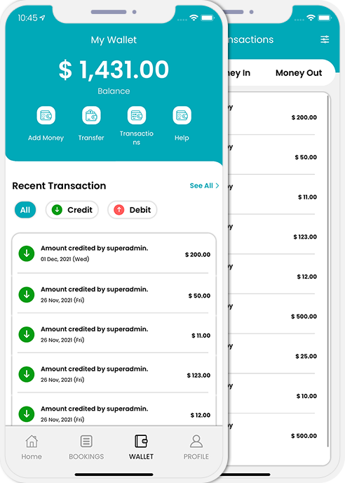 user and provider manage their wallet