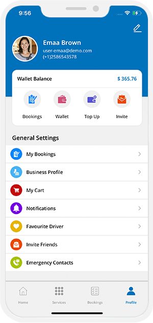 Tow Truck user App menu