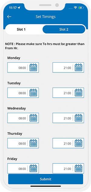 manage day wise timeslots