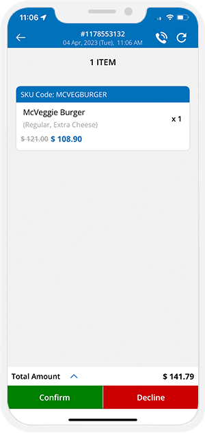 total bill amount confirm or decline