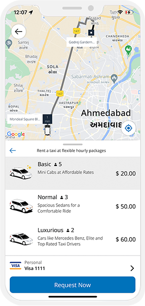 taxi rentals screen