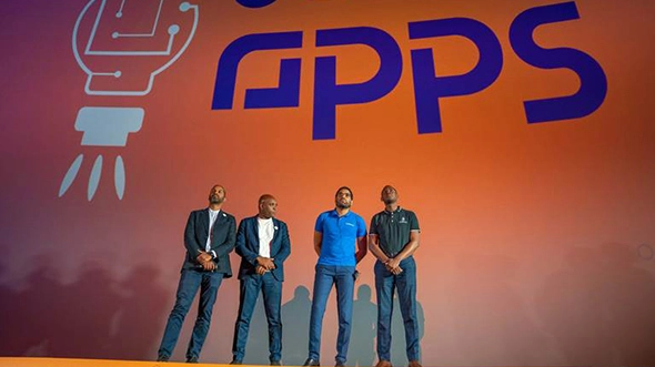 V3Cube leadership team receiving recognition at the Digital Start-up Competition in Angola for innovation in app development
