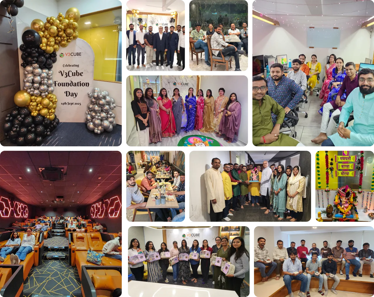 V3Cube team members participating in a company event celebrating teamwork, workplace culture, and shared success