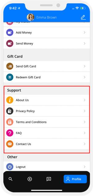Information like About Us, Privacy Policy, Terms and Conditions, Contact US and FAQ.