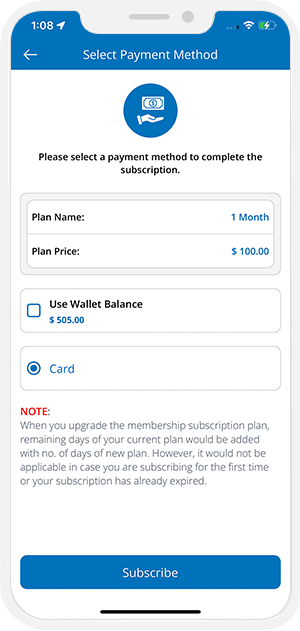 select payment method to complate the subscription