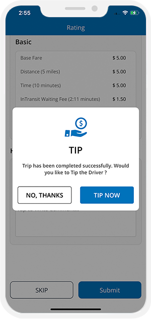 user can tip the driver