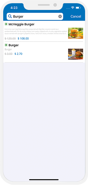 user search food items