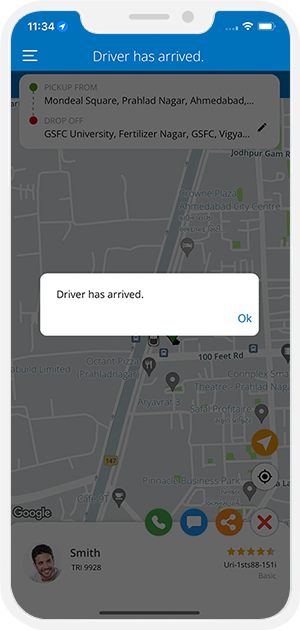 Rider is notified when driver reaches at location