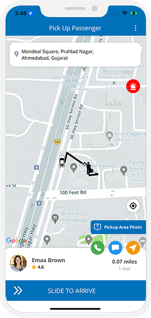 Driver updates when he arrives at pickup location