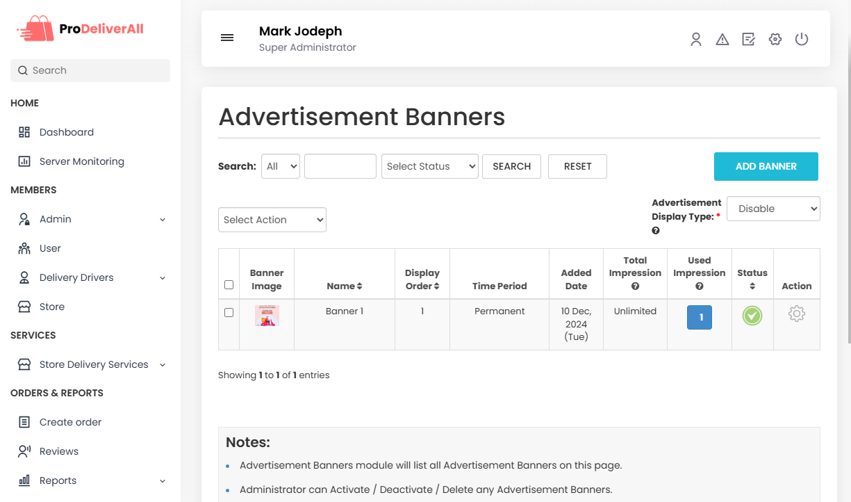 ADVERTISEMENT BANNERS Management