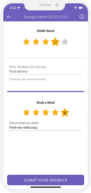 driver rate & review to customer & restaurant