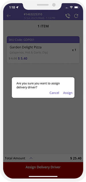 Restaurant/Store assigns to driver