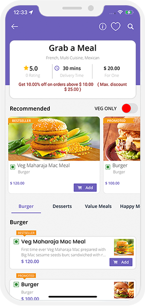 user check Restaurant/Store menu