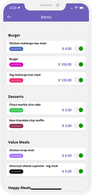 restaurant manage menu section