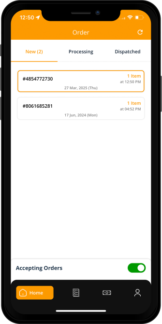 restaurant app displays order details