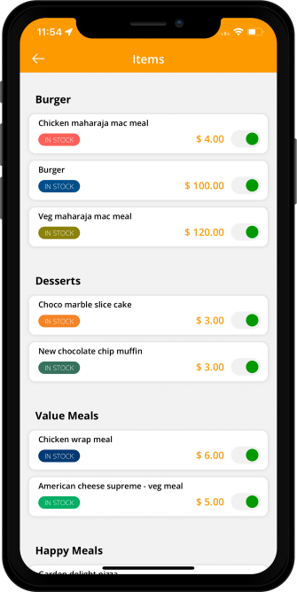 restaurant manage menu section