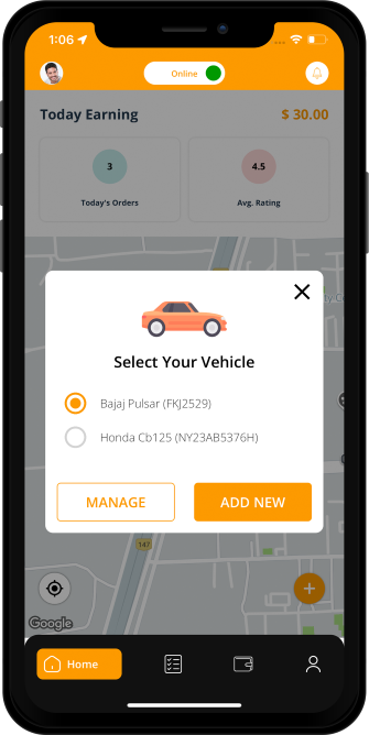 Driver able to select vehicle to deliver food