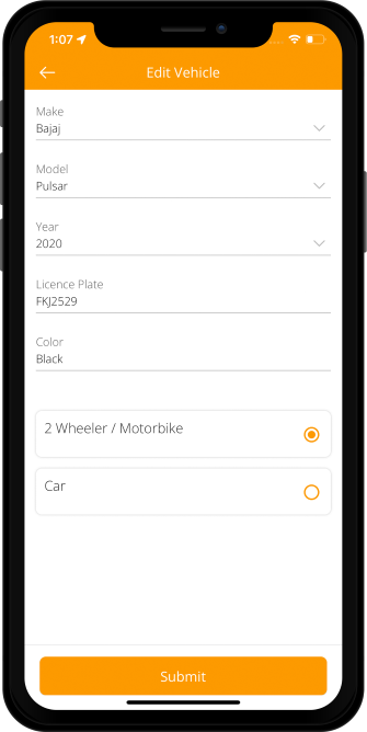 driver edit vehicle page