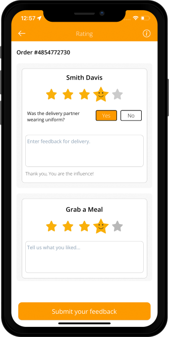 driver rate & review to customer & restaurant