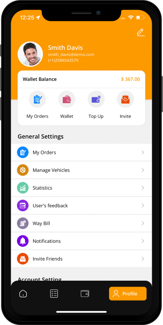 delivery driver app menu
