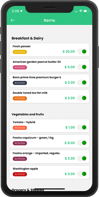 Store manage menu section