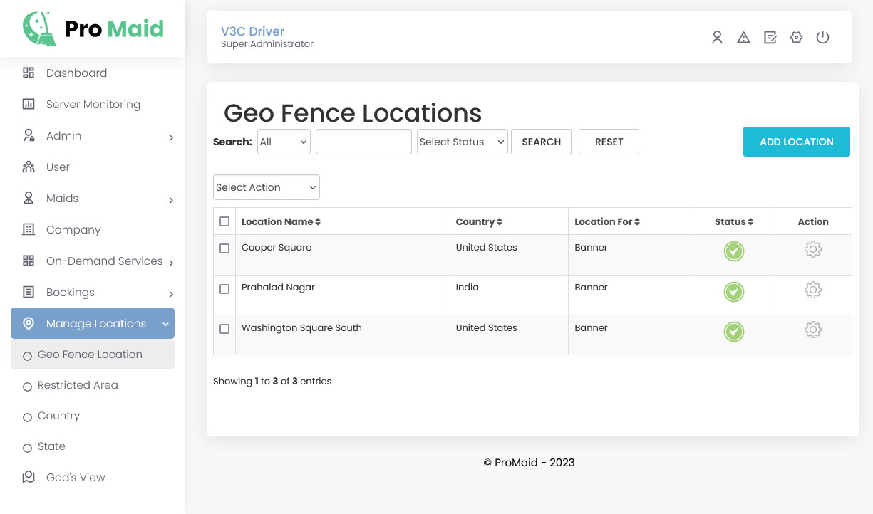 Geo Fence Locations