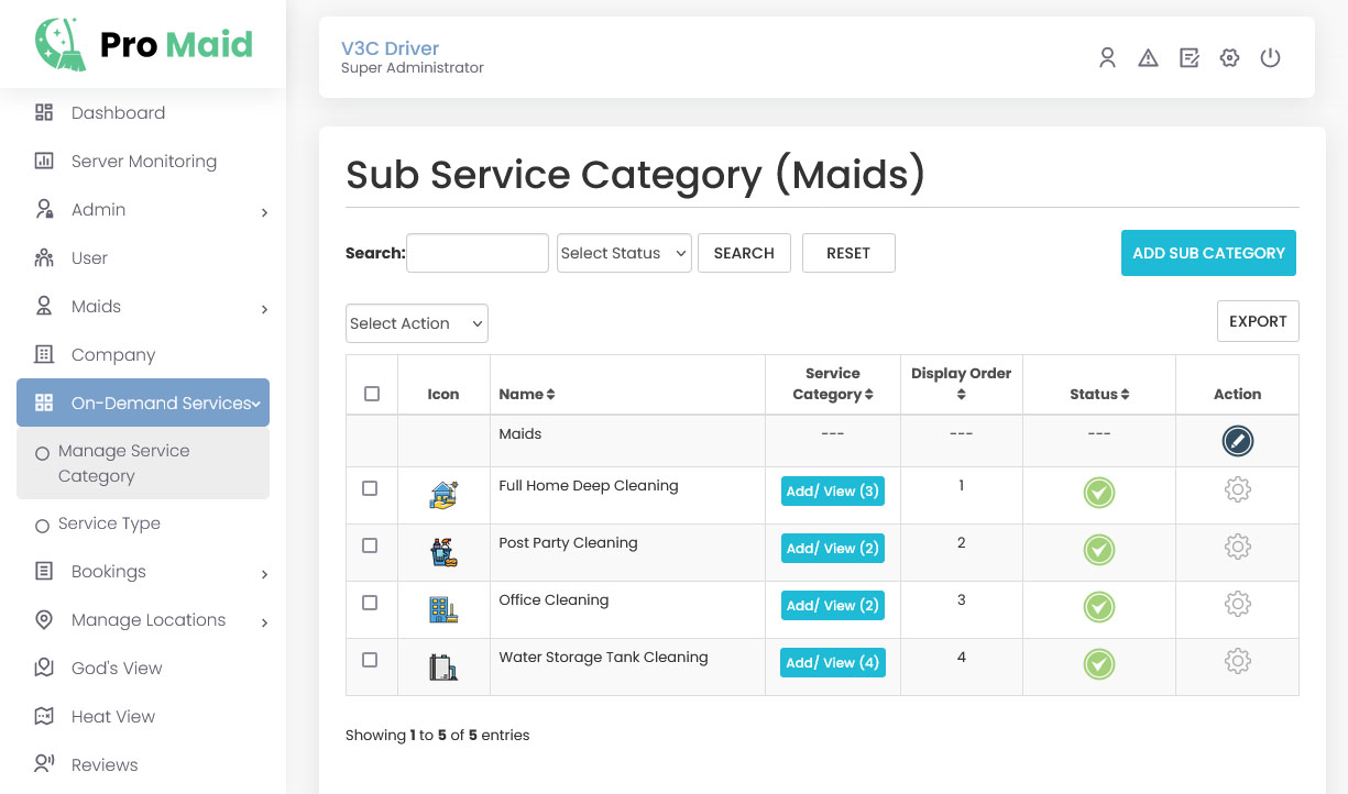 Manage Service Category