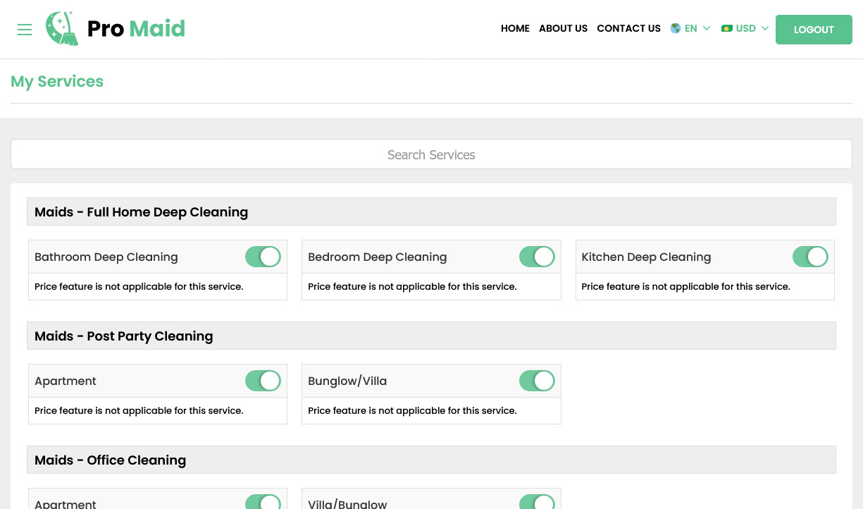 Maid - Manage Services