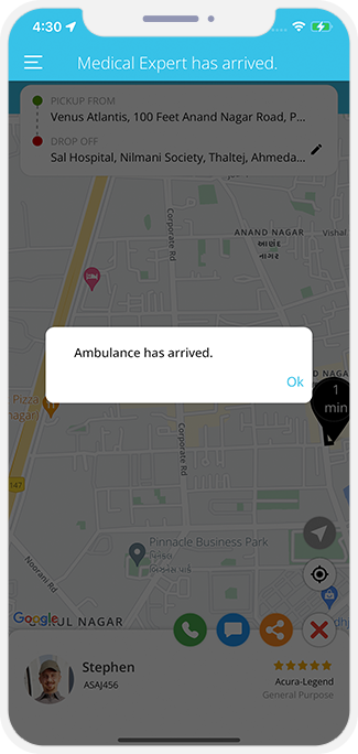Patient is notified when Ambulance driver reaches at location