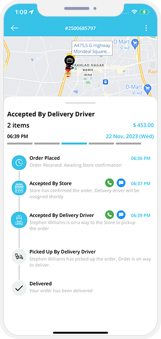 user see assigned driver for pickup of order