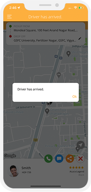 Rider is notified when driver reaches at location