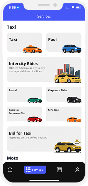 Ride Plus Delivery Services Screen