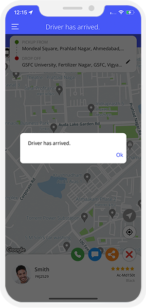 Rider is notified when driver reaches at location