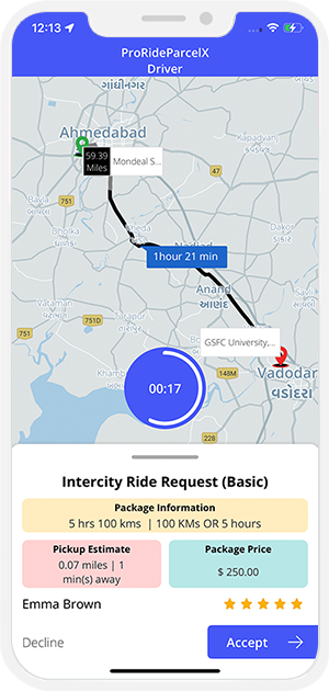Driver accept or decline the request