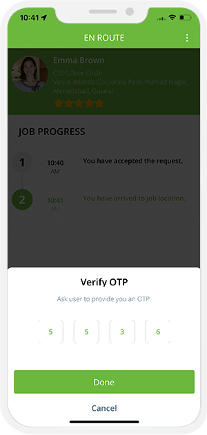 OTP Verification to Start the Job
