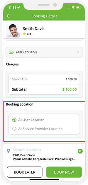 Select booking location