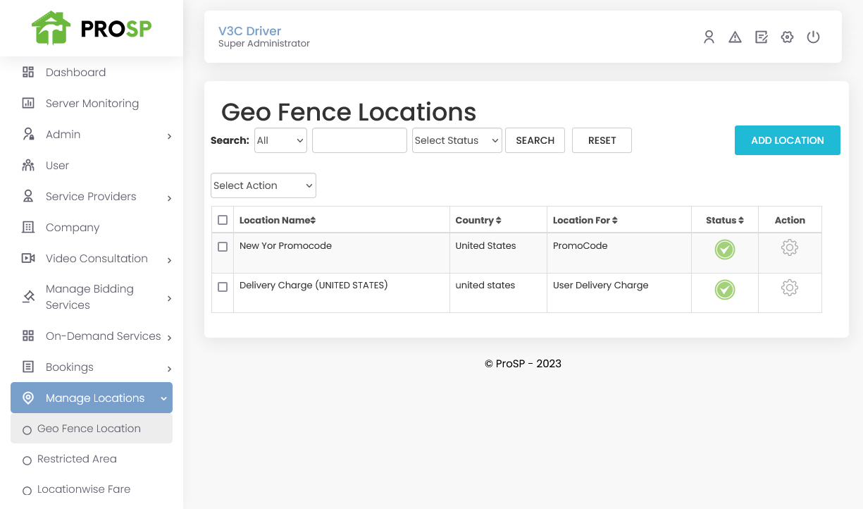 Geo Fence Locations