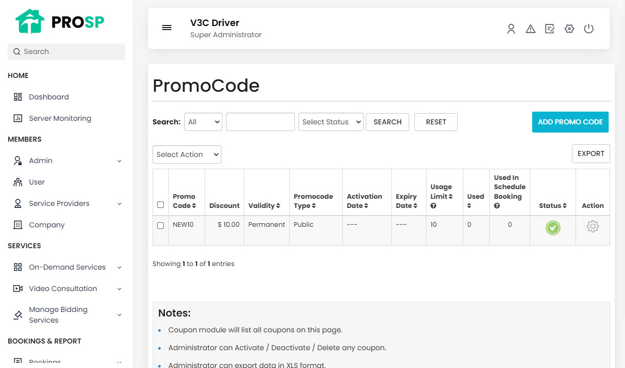 Manage Promocode