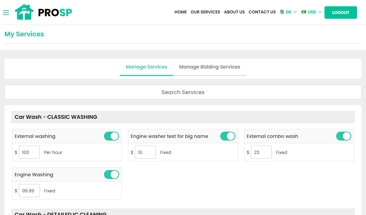 Service Provider - Manage Services