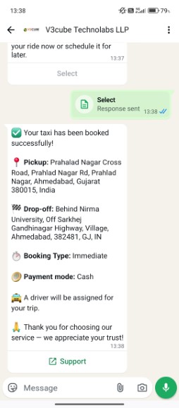 taxi booked successfully