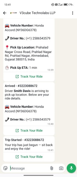 taxi arrived and trip started