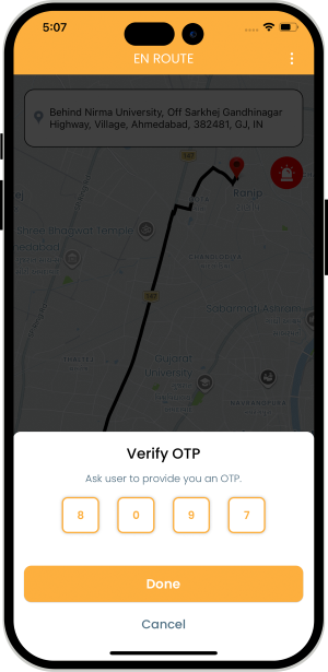 OTP Verification to Start the Ride