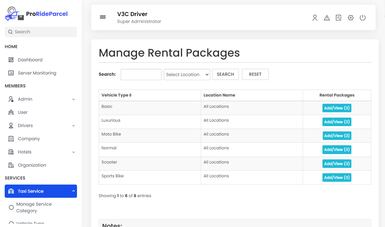 Manage Rental Packages