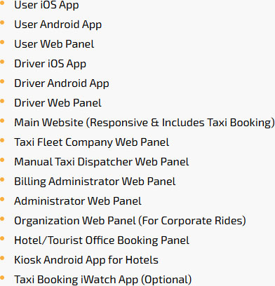 Taxi booking app development cost package