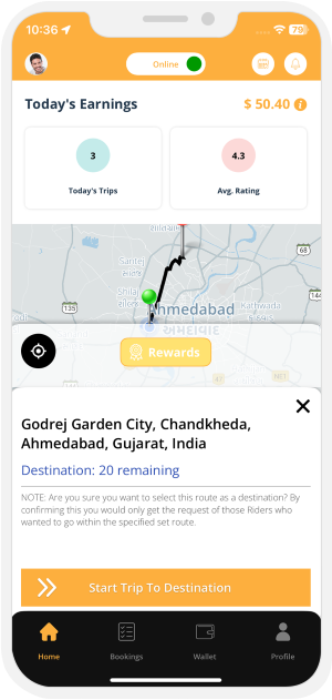 start trip to destination