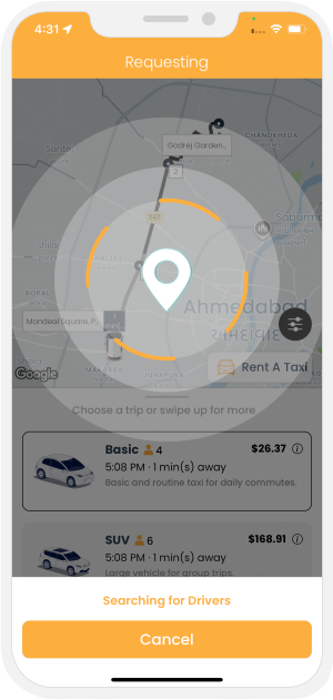 User app menu screen