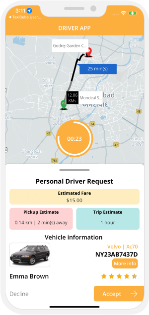 Driver accept or decline the request