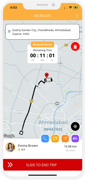 driver slide to end trip and rider get notification for Trip completed