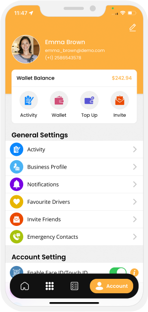 rider application menu option 